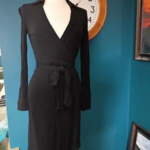 Diane Von Furstenberg Black Long Sleeve Wrap Dress
